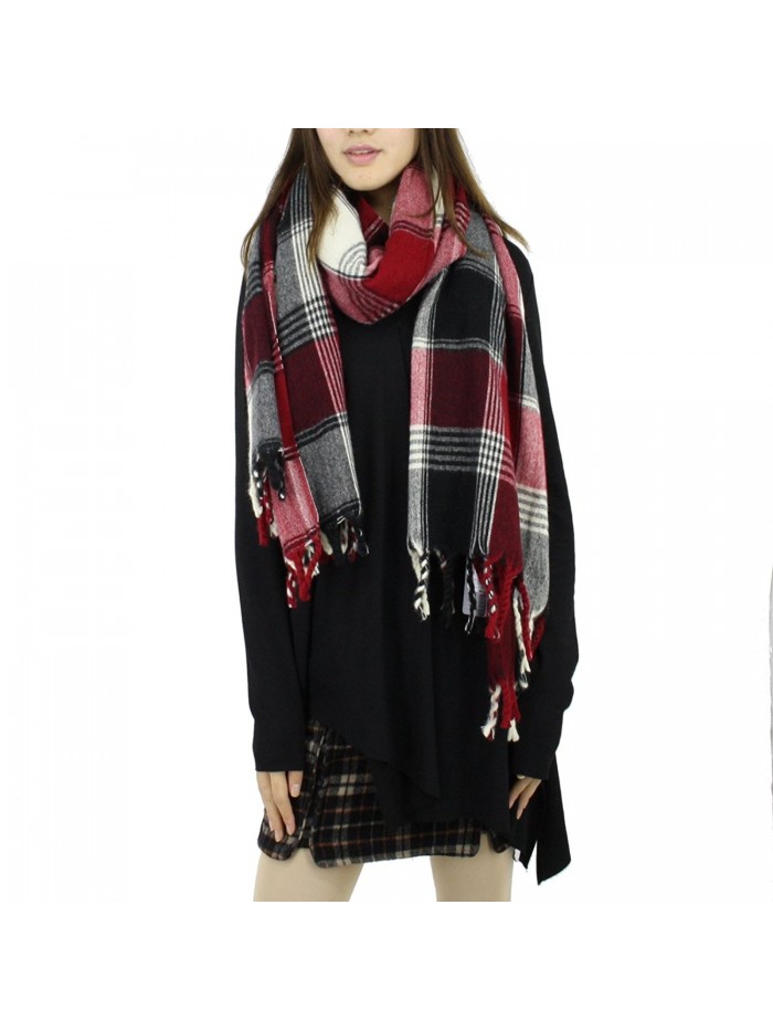 BENANCY Women's Plaid Scarf Long Scarves Warm Tartan Blanket Wrap Shawl - 58345 Dark Red - CE189Z60TLE