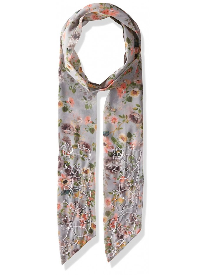 Steve Madden Women's Dolce Flora Long and Skinny Scarf - Gray - CF12OCNF7DU