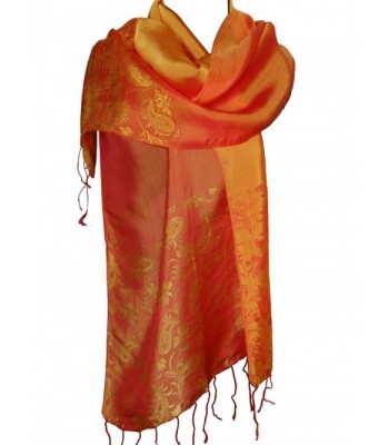 Fandori Silk Scarf Shawl with Floral Print and Contrasting Color - Orange - One Size - CE114L3SX53