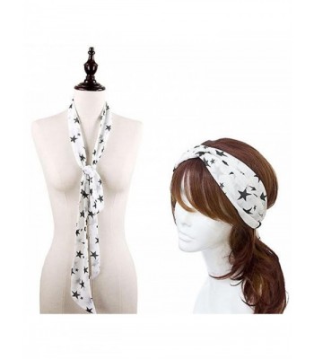 StylesILove Chic Star Print Headband Skinny Scarf- 2 Colors - White - CA12CJJ3TZT