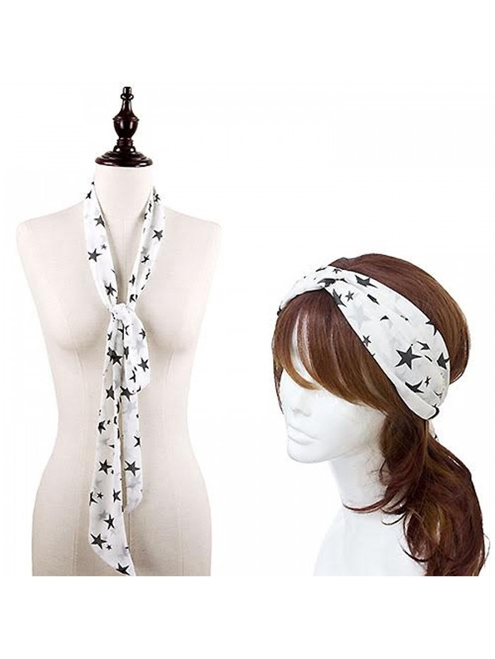 StylesILove Chic Star Print Headband Skinny Scarf- 2 Colors - White - CA12CJJ3TZT