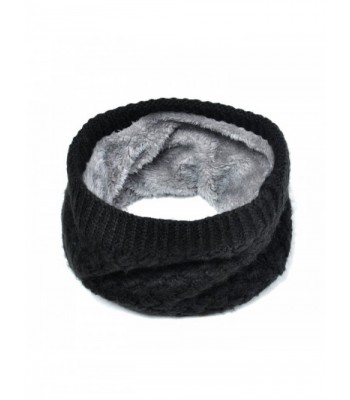 Lo Shokim Harsh Winter Double-Layer Soft Fleece Lined Thick Knit Neck Warmer Circle Scarf Windproof - Black - CL186I9N6UE
