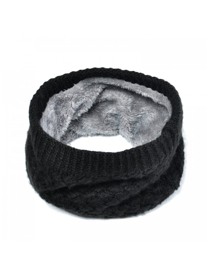 Lo Shokim Harsh Winter Double-Layer Soft Fleece Lined Thick Knit Neck Warmer Circle Scarf Windproof - Black - CL186I9N6UE