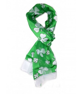 Plum Feathers Holiday Prints- Valentine's- St. Patricks Patterns Satin Scarf - Green With White Shamrocks - CG17XSQ0E4O