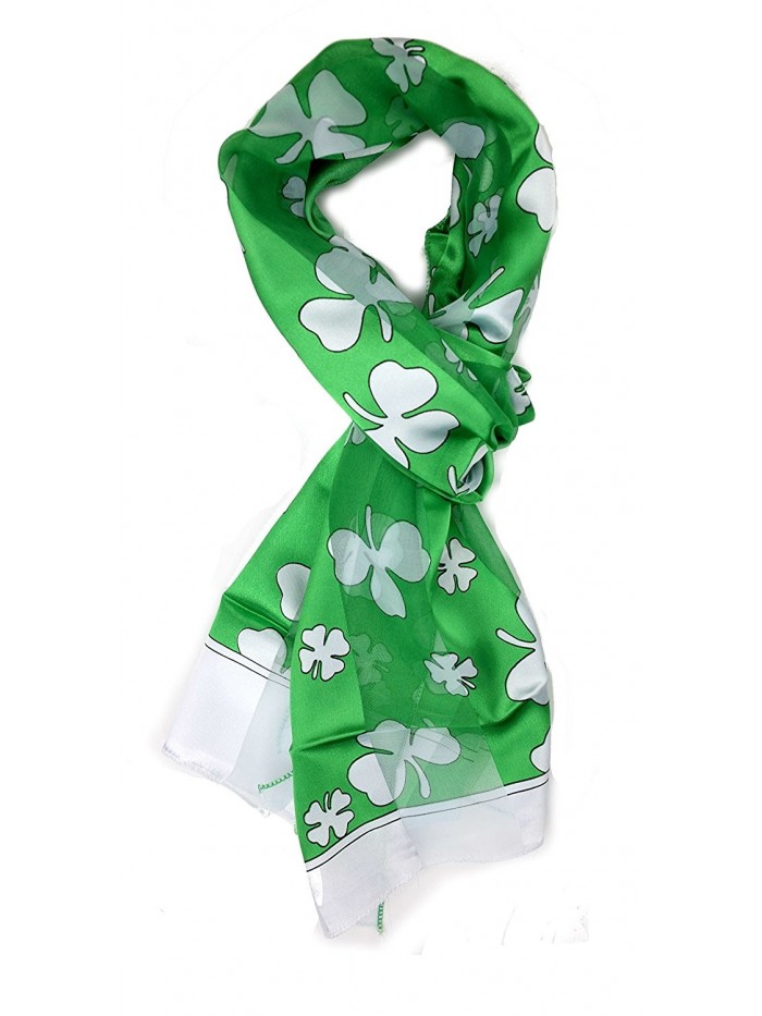Plum Feathers Holiday Prints- Valentine's- St. Patricks Patterns Satin Scarf - Green With White Shamrocks - CG17XSQ0E4O