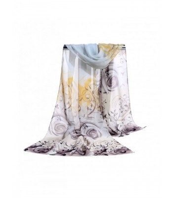 E-Clover Lightweight Chiffon Sheer Scarves: Women's Pretty Rose Print Scarf (Grey) - CS186LHY7GL