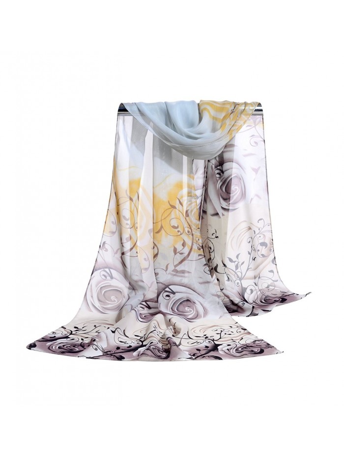 E-Clover Lightweight Chiffon Sheer Scarves: Women's Pretty Rose Print Scarf (Grey) - CS186LHY7GL