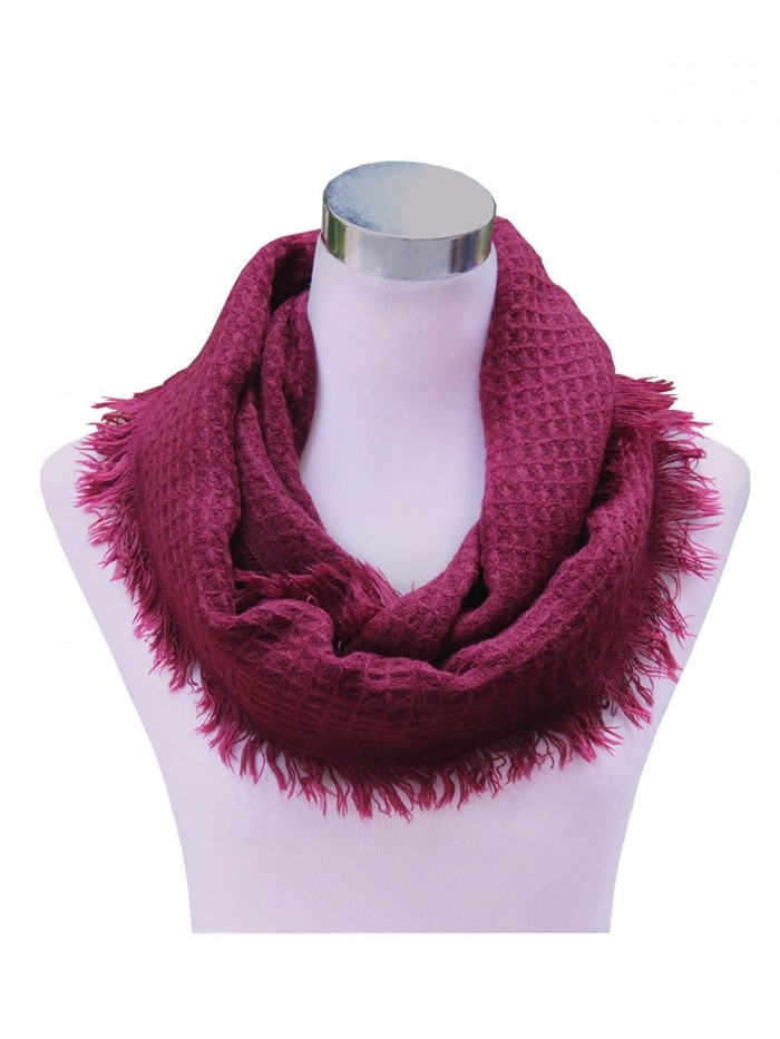 Lucky Leaf Women Winter Thick Knitted Woolen Yarn Infinity Scarf Circle Loop Scarves - Burgundy - C0185YQ08A5