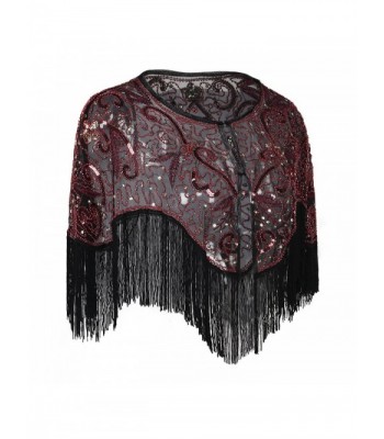 PrettyGuide Evening Fringed Flapper Burgundy in Wraps & Pashminas