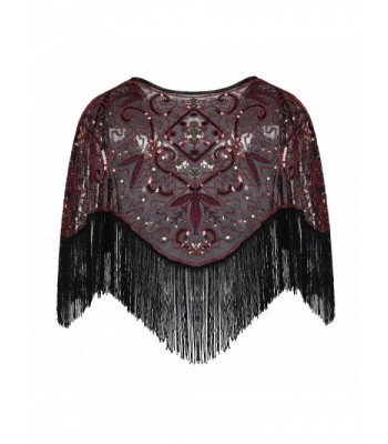 Women's 1920s Shawl Vintage Sequin Fringed Bolero Flapper Evening Cape ...