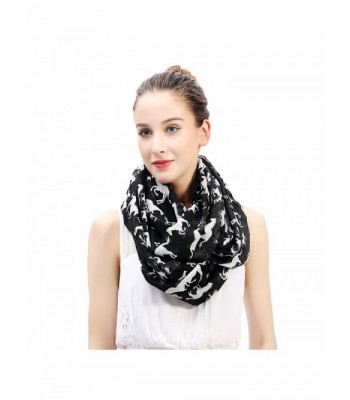 Lina & Lily Horse Print Infinity Loop Scarf for Women Lightweight - Black With White - CJ1847AYOT6
