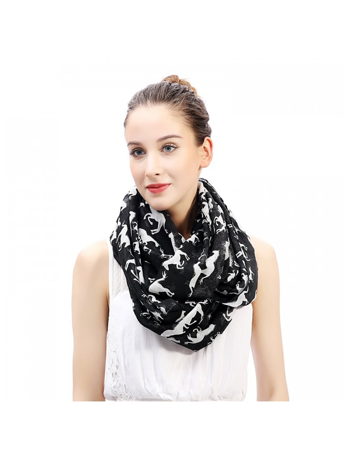 Lina & Lily Horse Print Infinity Loop Scarf for Women Lightweight - Black With White - CJ1847AYOT6