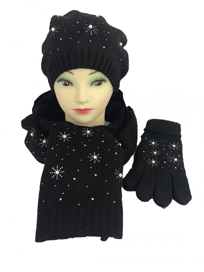 GoodCape RAIN DROP Series Wool blended Gift Sets Hat- Glove and Scarf - Black - C3183XRAGT0