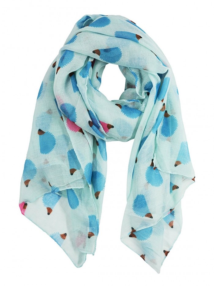 Cute Animal Wrap Scarf for Womens Fun Hedgehogs Printed Cozy Light Scarves - Blue - C4187EAZL5C