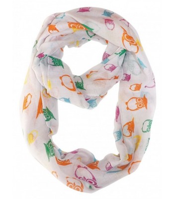 Peach Couture Stunning Colorful Lightweight Vintage Owl Print Infinity Loop Scarf - White - CK11OP1EUCV