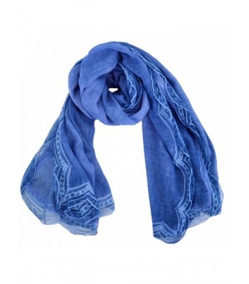 Monique Women Retro Pleated Lace Cotton Linen Scarf Autumn Winter Warm Scarves Wraps Shawls - Blue - CP186GMMWG4