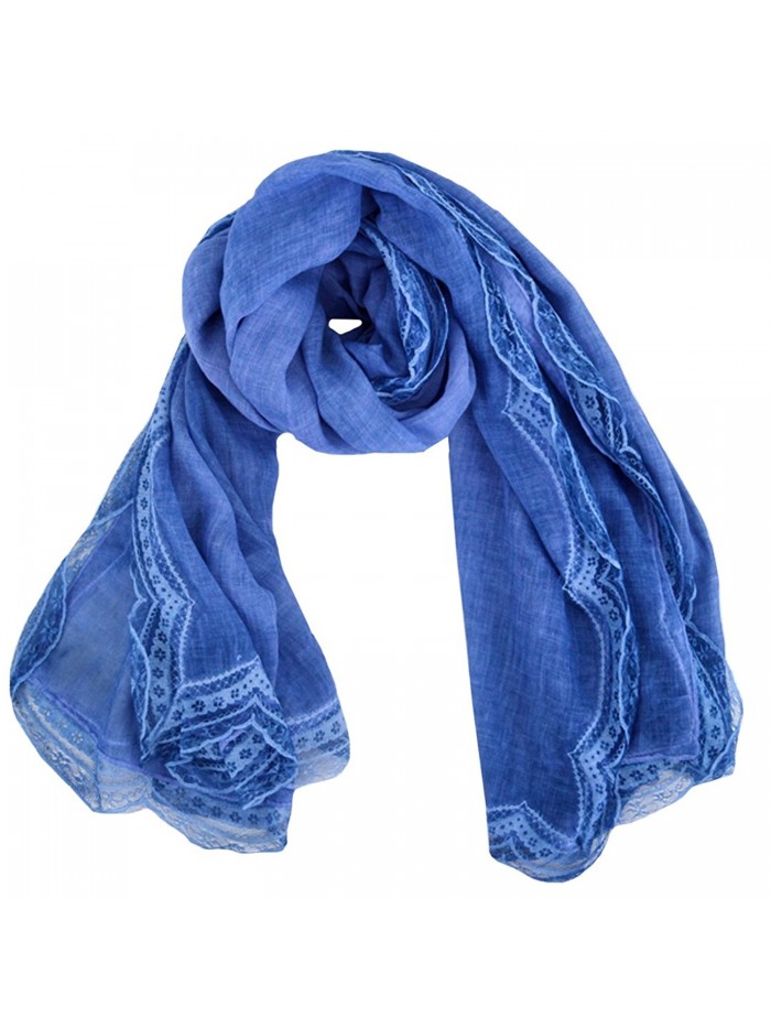 Monique Women Retro Pleated Lace Cotton Linen Scarf Autumn Winter Warm Scarves Wraps Shawls - Blue - CP186GMMWG4