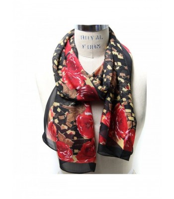 Scarfand's Silky Rose Border Scarf - Red - CP11BSNN9ZD