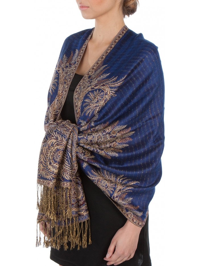 Sakkas 70" x 28" Big Paisley Jacquard Layered Woven Pashmina Shawl / Wrap Stole - Royal Blue - CP113PGXF6T