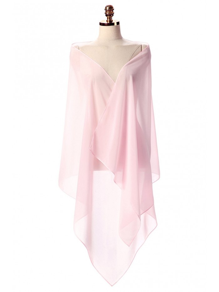 CoCoGirls Women's Bridal Soft Chiffon Shawl Long Evening Wraps For Special Occasion - Pink 1 - CG187DND0C8