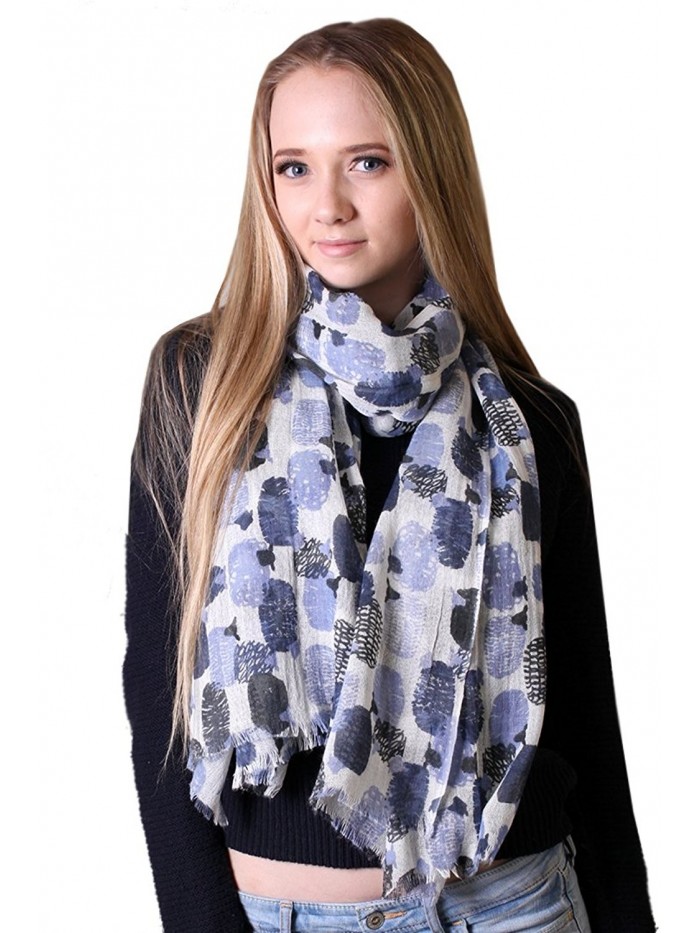 Anika Dali Women's Baa Baa Sheep Blue Print Scarf- Soft Lightweight Wool- Blue - C911IFTQ0U9