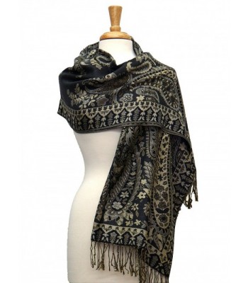 Fashmina Classic Paisley Pashmina Shawl Scarf - Dark Gray - CR185ZXUDLA