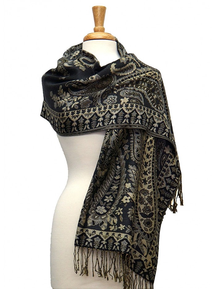 Fashmina Classic Paisley Pashmina Shawl Scarf - Dark Gray - CR185ZXUDLA