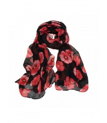 Wensltd Clearance Red Poppy Print Voile Scarf Floral Stole Shawl - Black - CT12C27DQ83