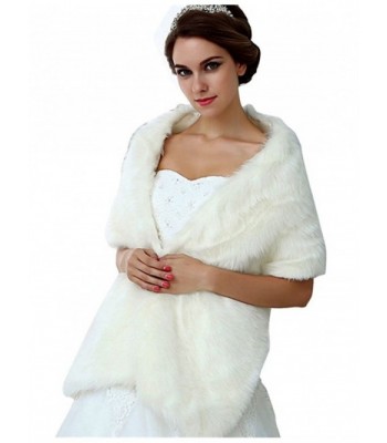 NYARER Women's Faux Fur Wrap Cape Stole Shawl Bolero Jacket Coat Shrug For Wedding Dress Winter 17005 - White - C9125K2EIDT