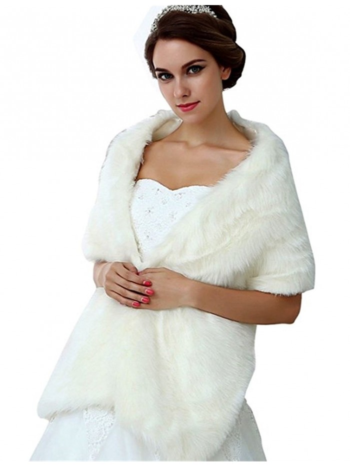 NYARER Women's Faux Fur Wrap Cape Stole Shawl Bolero Jacket Coat Shrug For Wedding Dress Winter 17005 - White - C9125K2EIDT