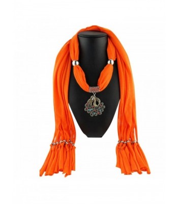 Deamyth Women Pendant Necklace Scarf Multicolor Rhinestone Peafowl Tassel Scarves - Orange - CN12N2P99LA