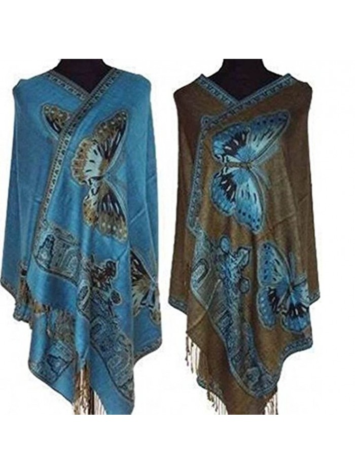 Taiyi Womens Shawls and Wraps Woven Double Side Pashmina Shawl Wrap Scarves - Darkblue - C01860CKHTT