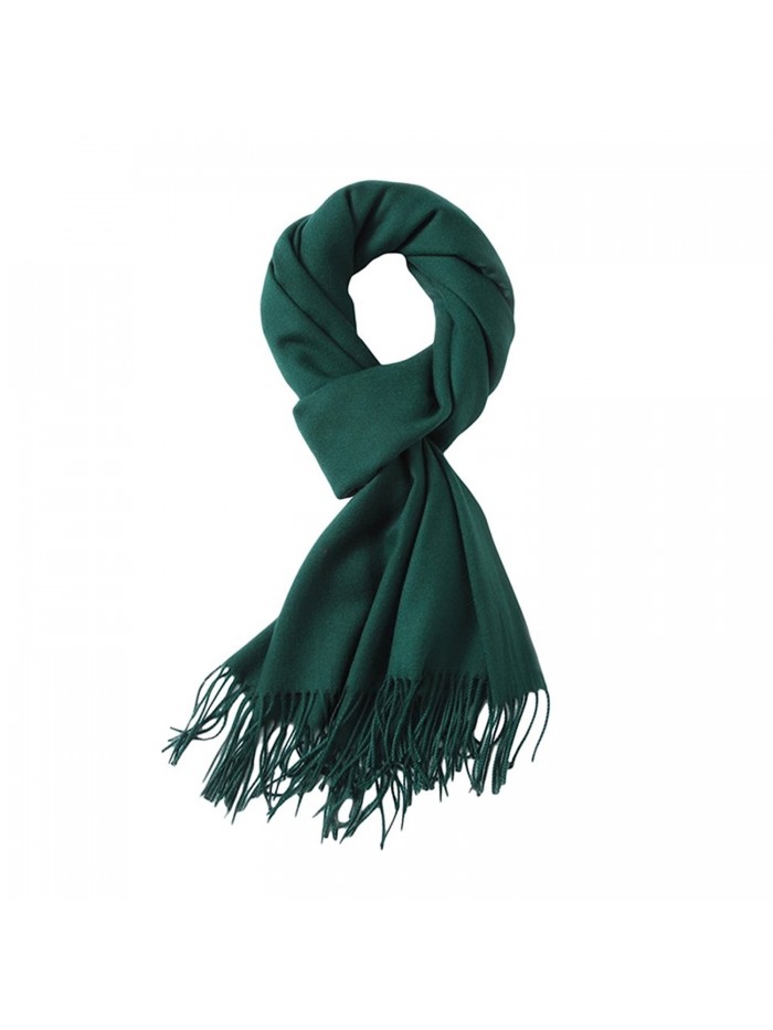 SUNDAYROSE Blanket Scarves Womens Winter Warm Oversized Cashmere Feel Tassel Solid Wrap Shawl - Dark Green - C3187OR2467