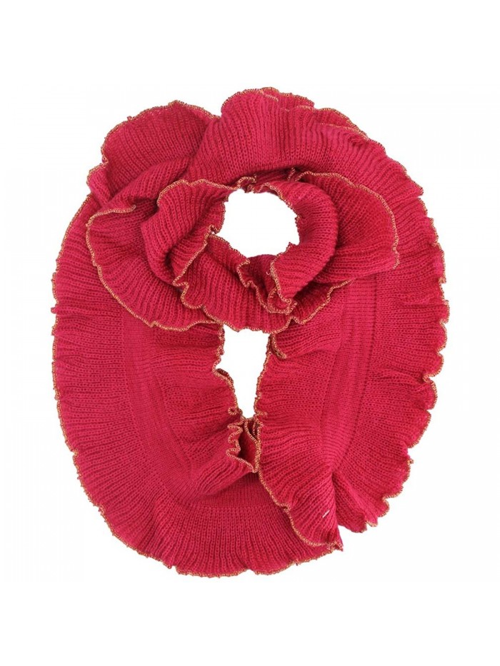 Ruffled Edge Knit Infinity Circle Scarf - Magenta - CU11EA1TFXJ