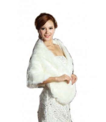 LuYan Women's Wedding Bridal Faux Fur Long Wrap - Ivory - C911EPALR0T