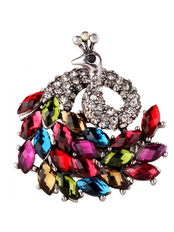 YACQ Jewelry Women's Crystal Peacock Stretch Rings Scarf Ring Buckle Clip Women - Multi-color - CD12KVEJT8F