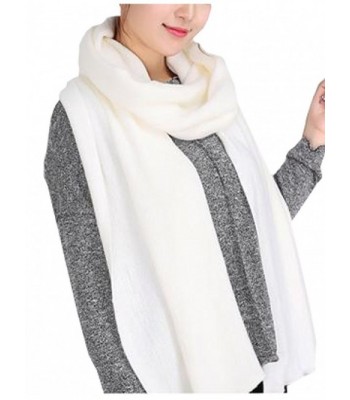 Wander Agio Women's Warm Long Shawl Winter Warm Large Scarf Pure Color - White1 - CU186K0NY4O