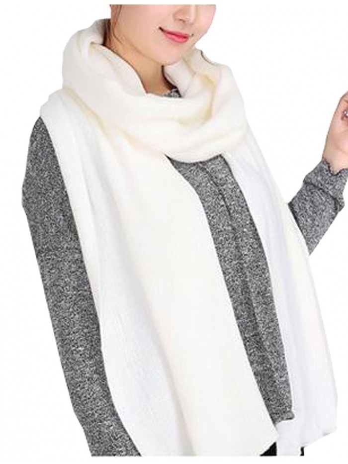 Wander Agio Women's Warm Long Shawl Winter Warm Large Scarf Pure Color - White1 - CU186K0NY4O