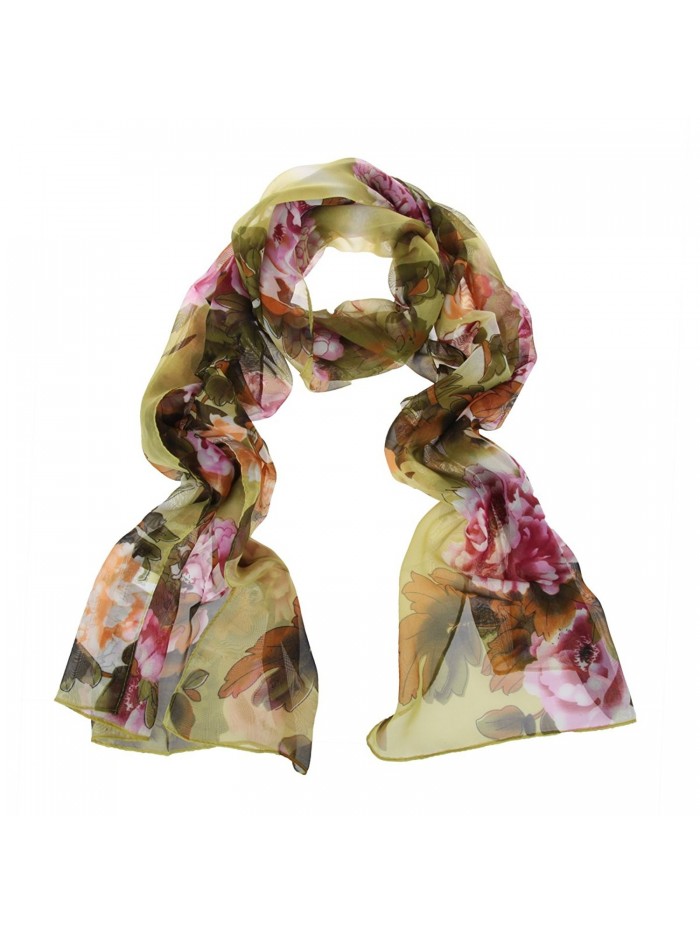 ChikaMika Floral Scarves for Women Lightweight Wrap and Shawls Girls Fashion Chiffon Scarves - Green - C5123FAFLF1