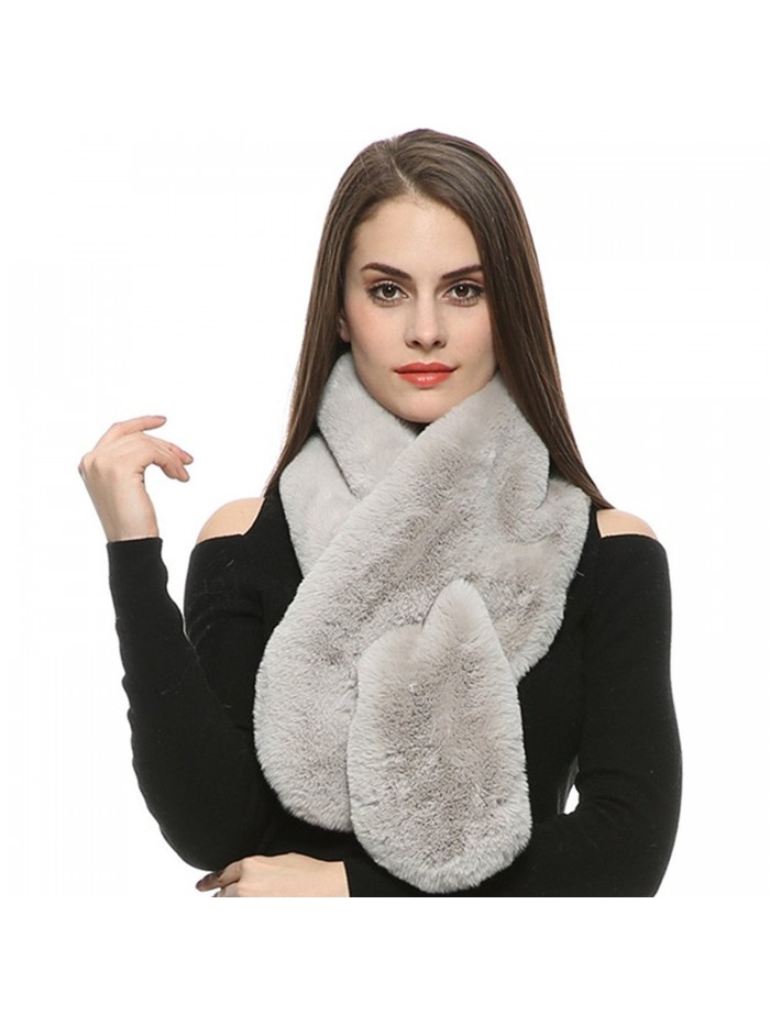 Dikoaina Womens Soft Faux Rabbit Fur Scarf Collar Multicolors - Gray - CV1857377DI