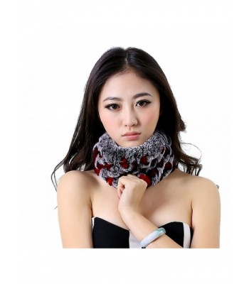 URSFUR Women's Rex Rabbit Fur Knit Cowl / Headband Multicolor - Red & Gray - CA11NF0PPLN