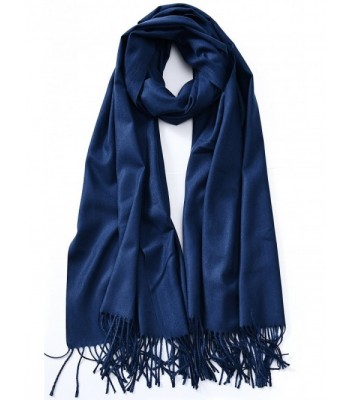 Cindy & Wendy Large Soft Cashmere Feel Pashmina Solid Shawl Wrap Scarf for Women - Navy - CW188HMOAOD