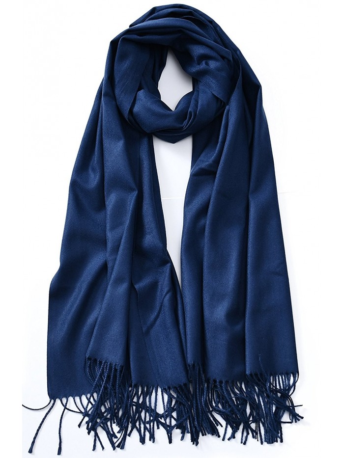 Cindy & Wendy Large Soft Cashmere Feel Pashmina Solid Shawl Wrap Scarf for Women - Navy - CW188HMOAOD
