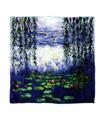 Dahlia Women's 100% Luxury Square Silk Scarf - Claude Monet's Paintings - Nympheas - C911GCG38BV