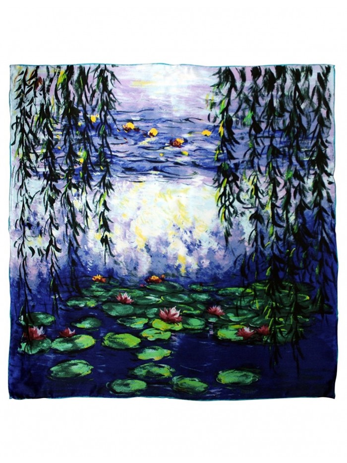 Dahlia Women's 100% Luxury Square Silk Scarf - Claude Monet's Paintings - Nympheas - C911GCG38BV