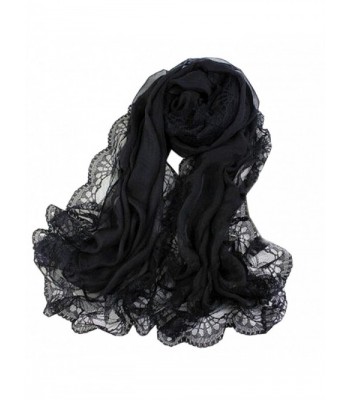 Ovetour Women's Lace Soft Light Weight Fashion Scarf Shawl Wrap - Black - C317YLXNKAH