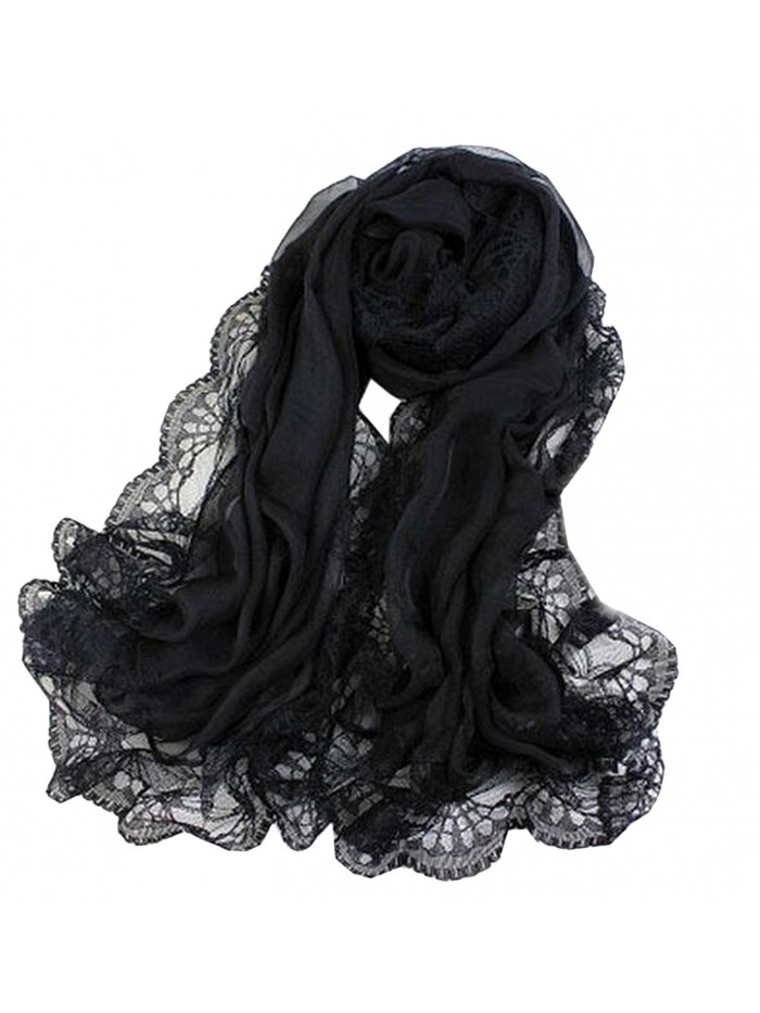 Ovetour Women's Lace Soft Light Weight Fashion Scarf Shawl Wrap - Black - C317YLXNKAH