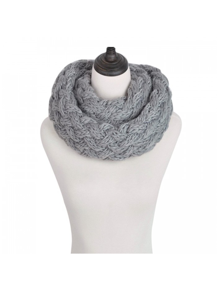 Premium Solid Winter Criss Cross Knit Thick Infinity Loop Circle Scarf - Grey - CW12MMBJ1SN