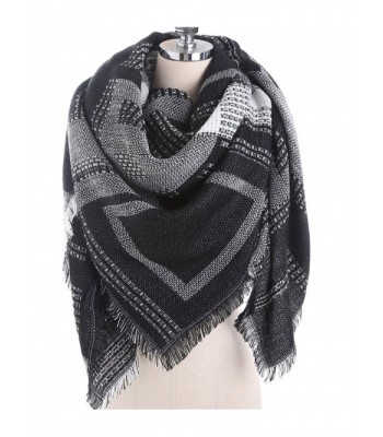 Women's Plaid Tartan Grids Checked Winter Blanket Shawl Wrap - Black - CC186TYXOI3