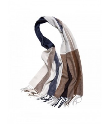 ZORJAR Wool Winter Scarf Mens Women Plaid Fashion Scarves Shawls and Wraps - Camel-blue Multistripe - CL186C67929